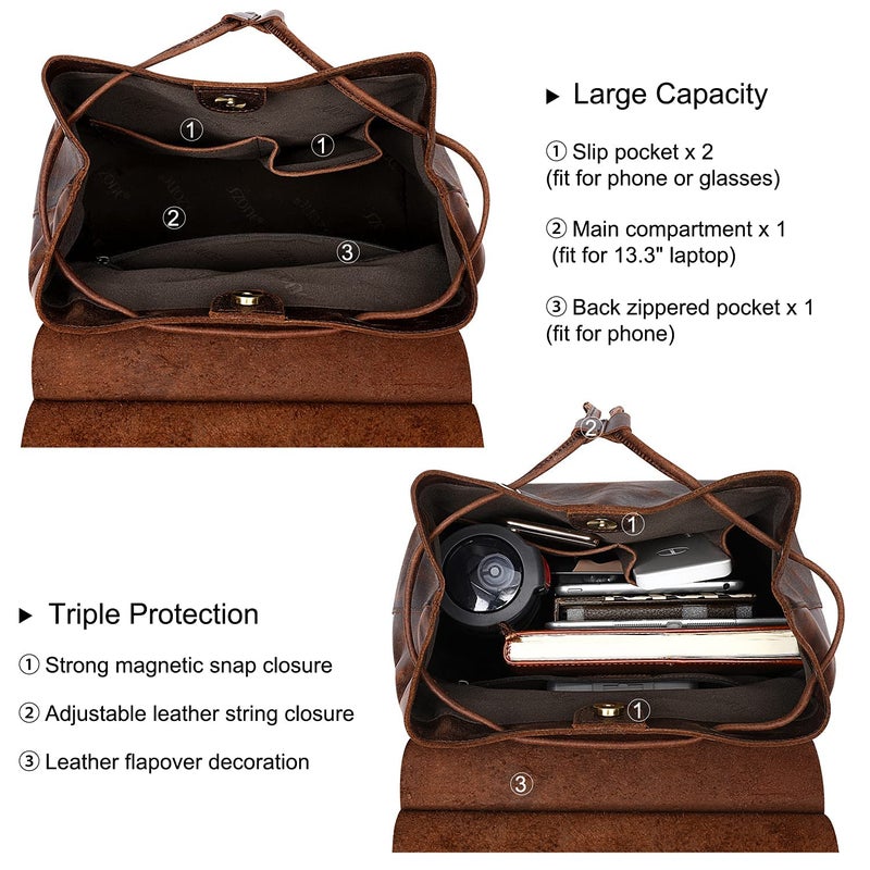 S-ZONE Women Genuine Leather Backpack Purses Fashion Rucksack Travel Daypack with Luggage Sleeve - Image 3